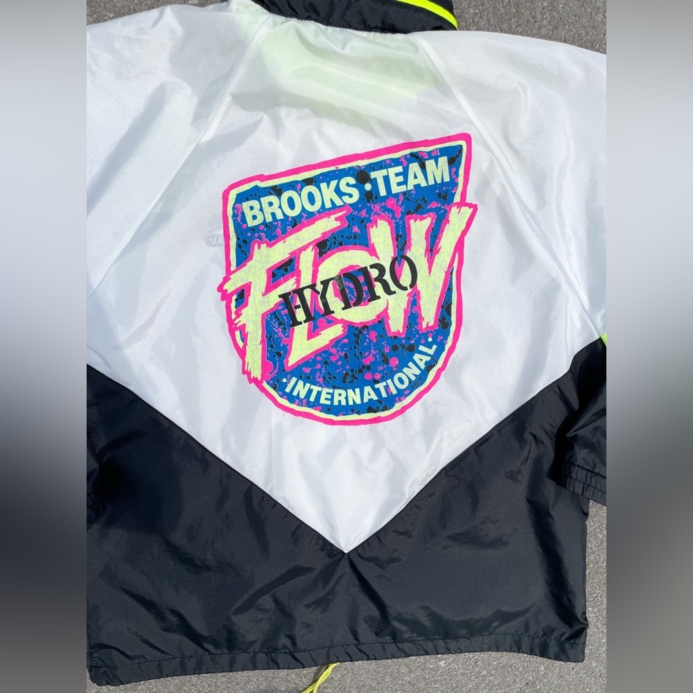 Vtg 90s Brooks International Hydro Flow Windbreaker Jacket Neon Yellow Unisex - Picture 5 of 10